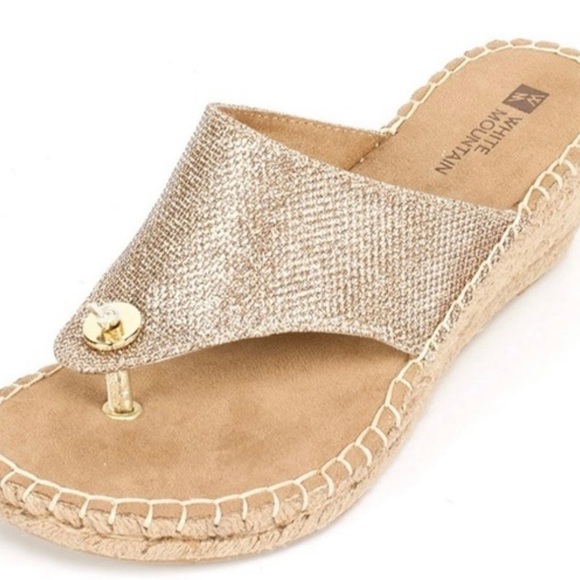 Sz9.5 White Mountain Gold Glitter Beachball wedge slides in GUC - Picture 3 of 11